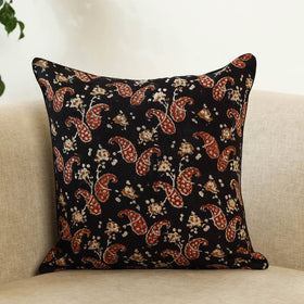 Black Block Print Cotton Bagru Cushion Cover