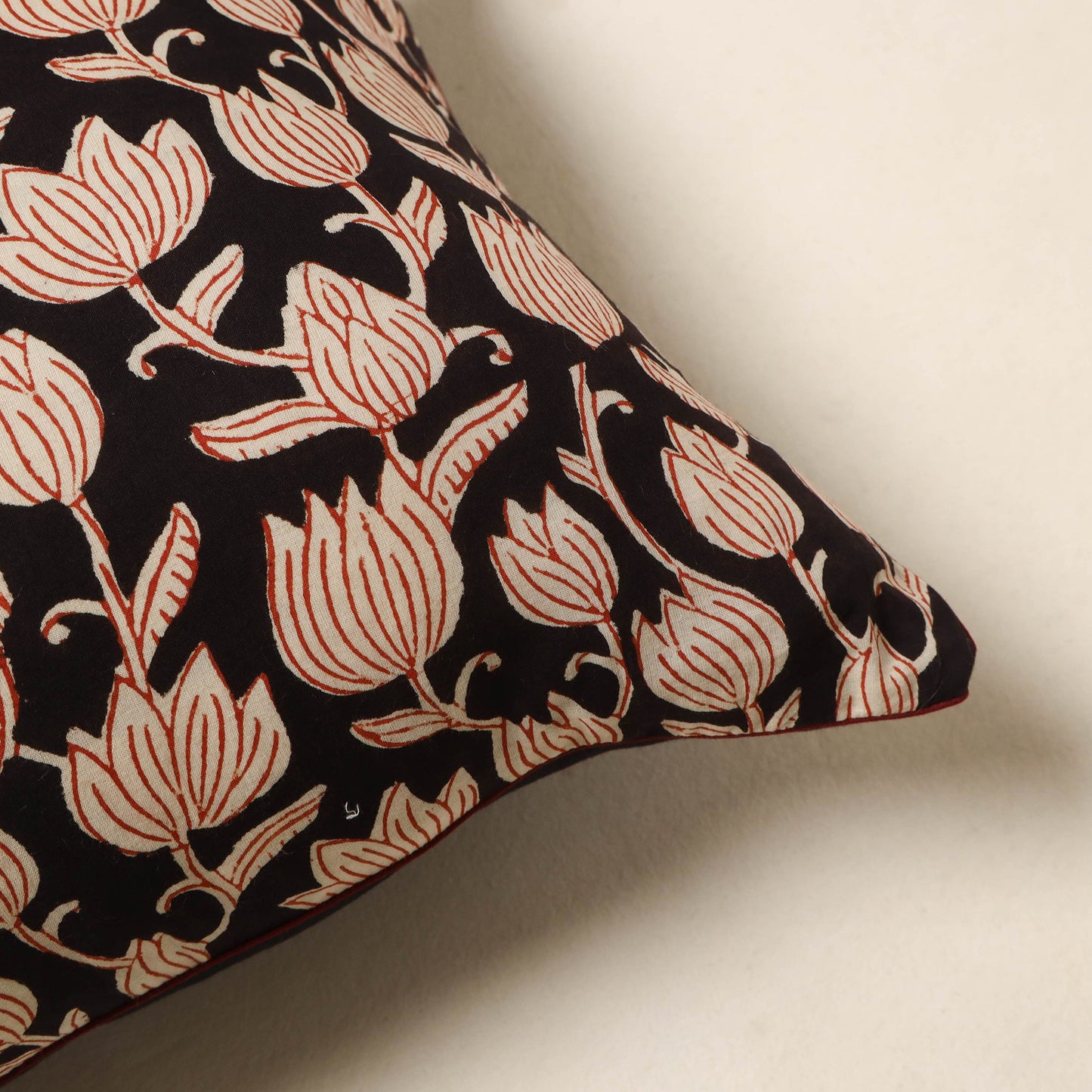 Black - cotton bagru cushion cover 34 - handcrafted