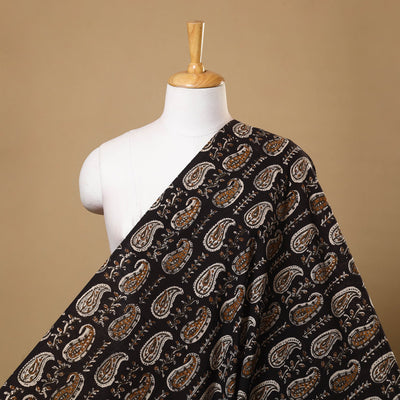 Black Block Print Cotton Bagru Fabric