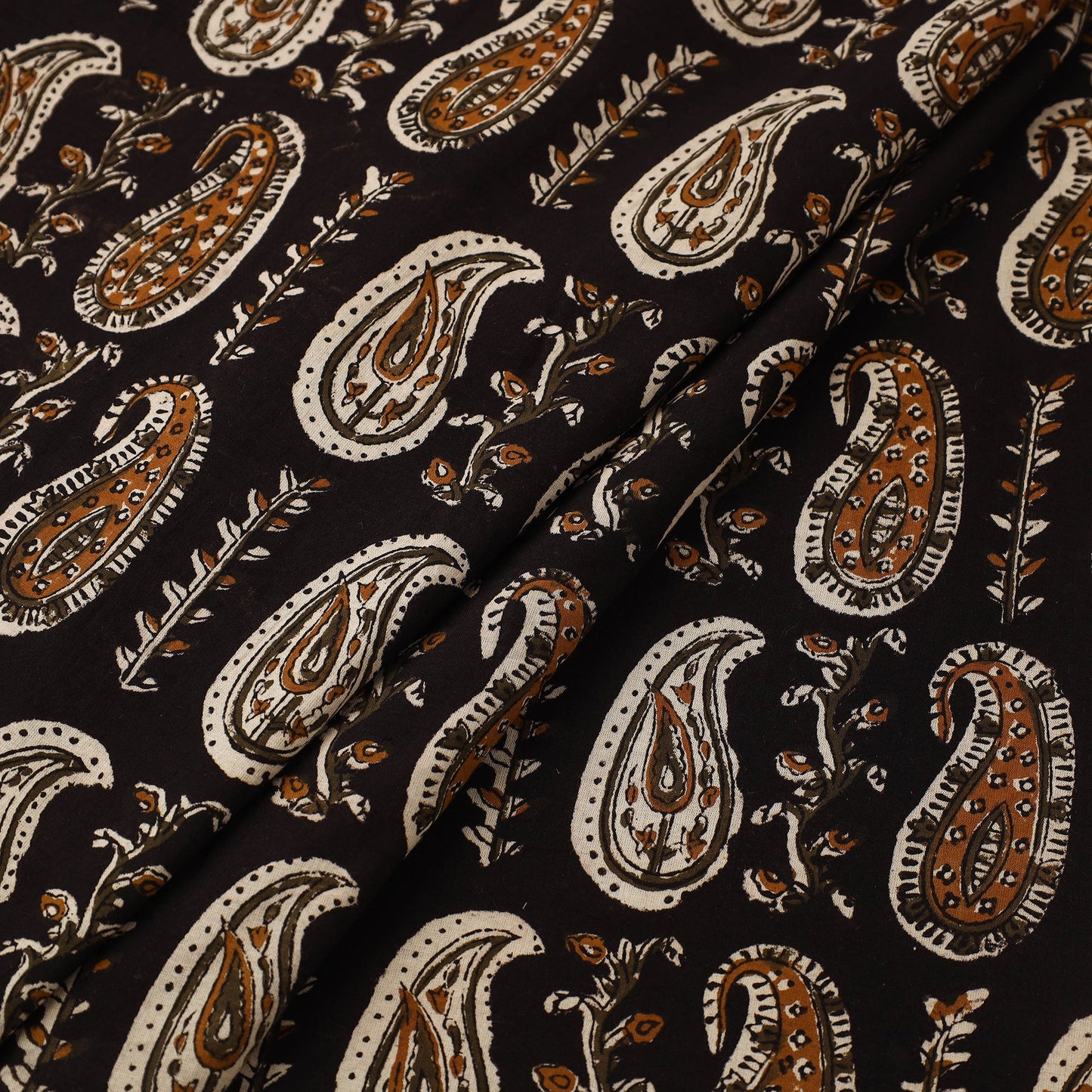 Black Block Print Cotton Bagru Fabric