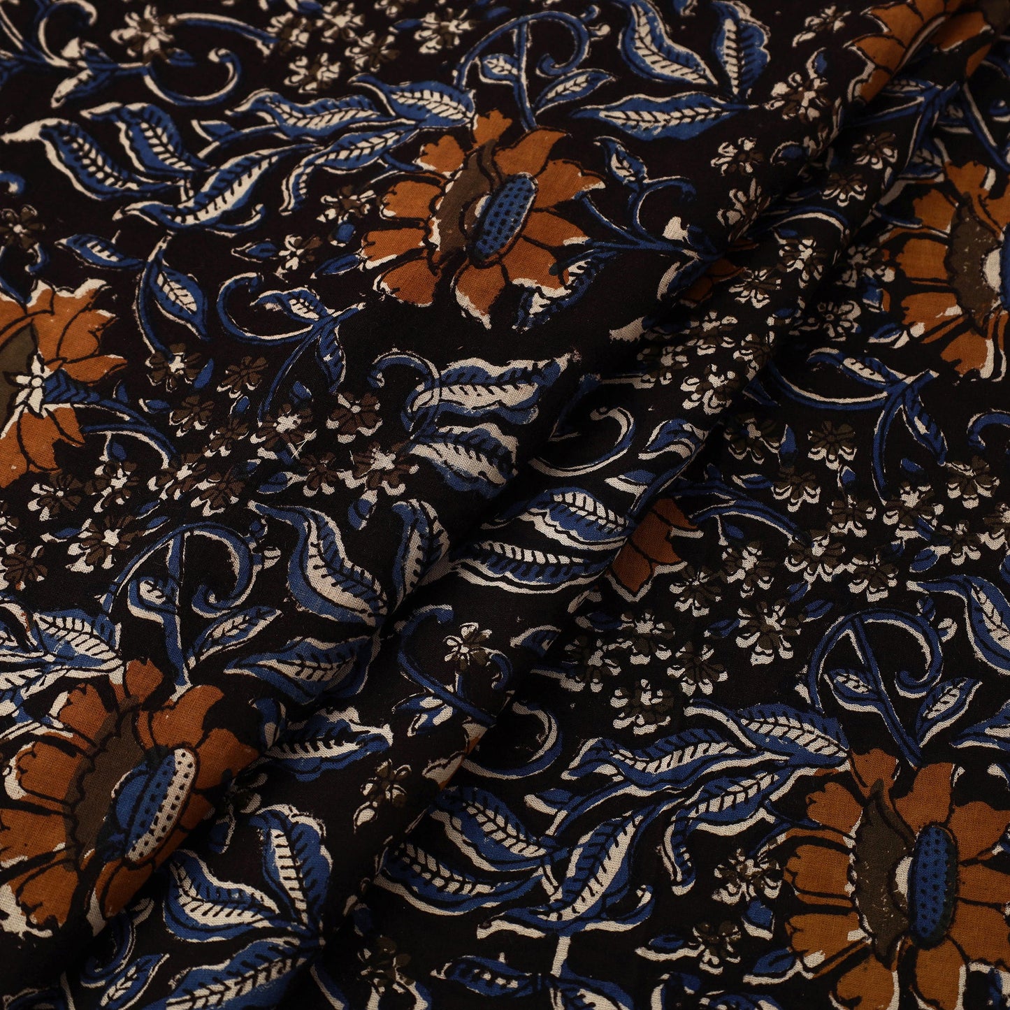Black Block Print Cotton Bagru Fabric