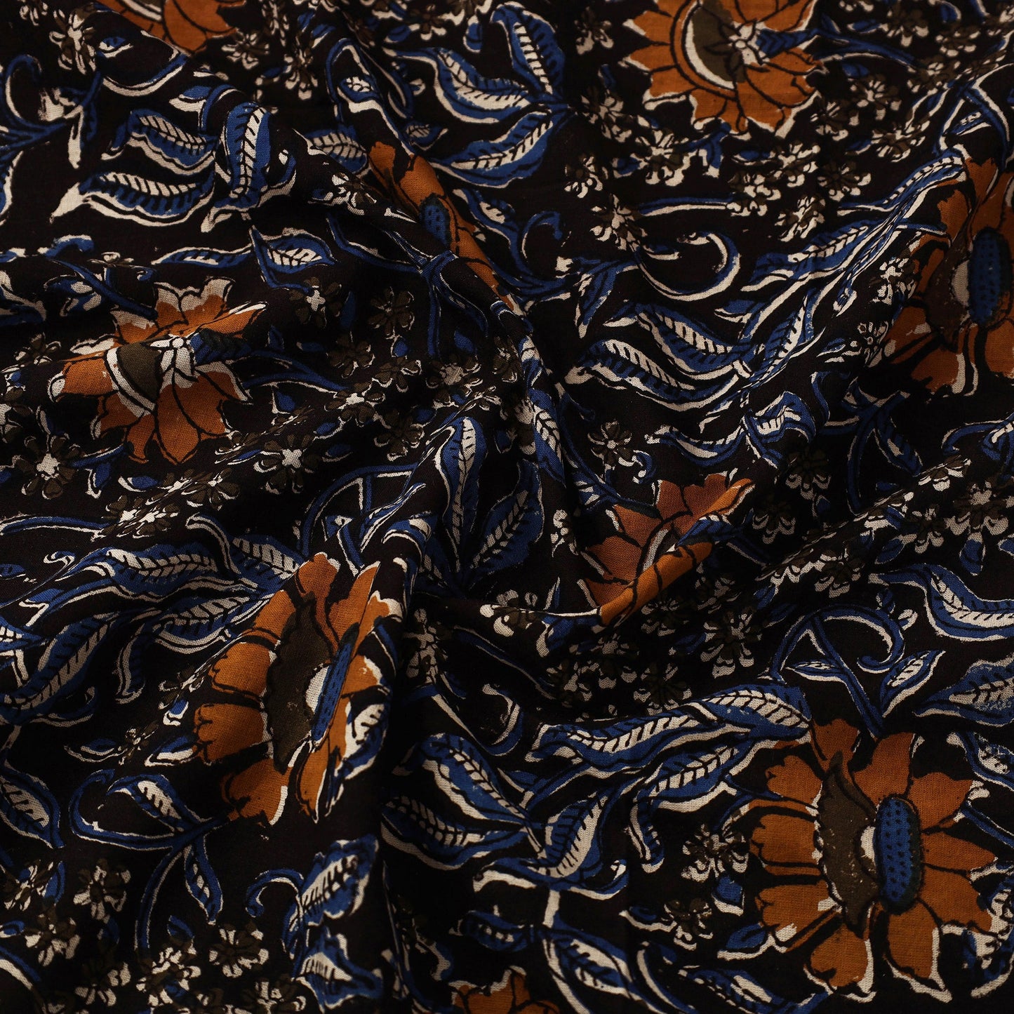 Black Block Print Cotton Bagru Fabric