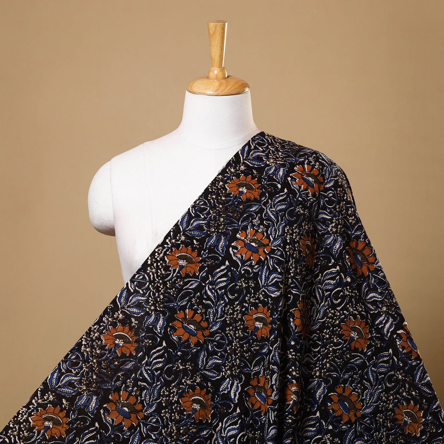 Black Block Print Cotton Bagru Fabric