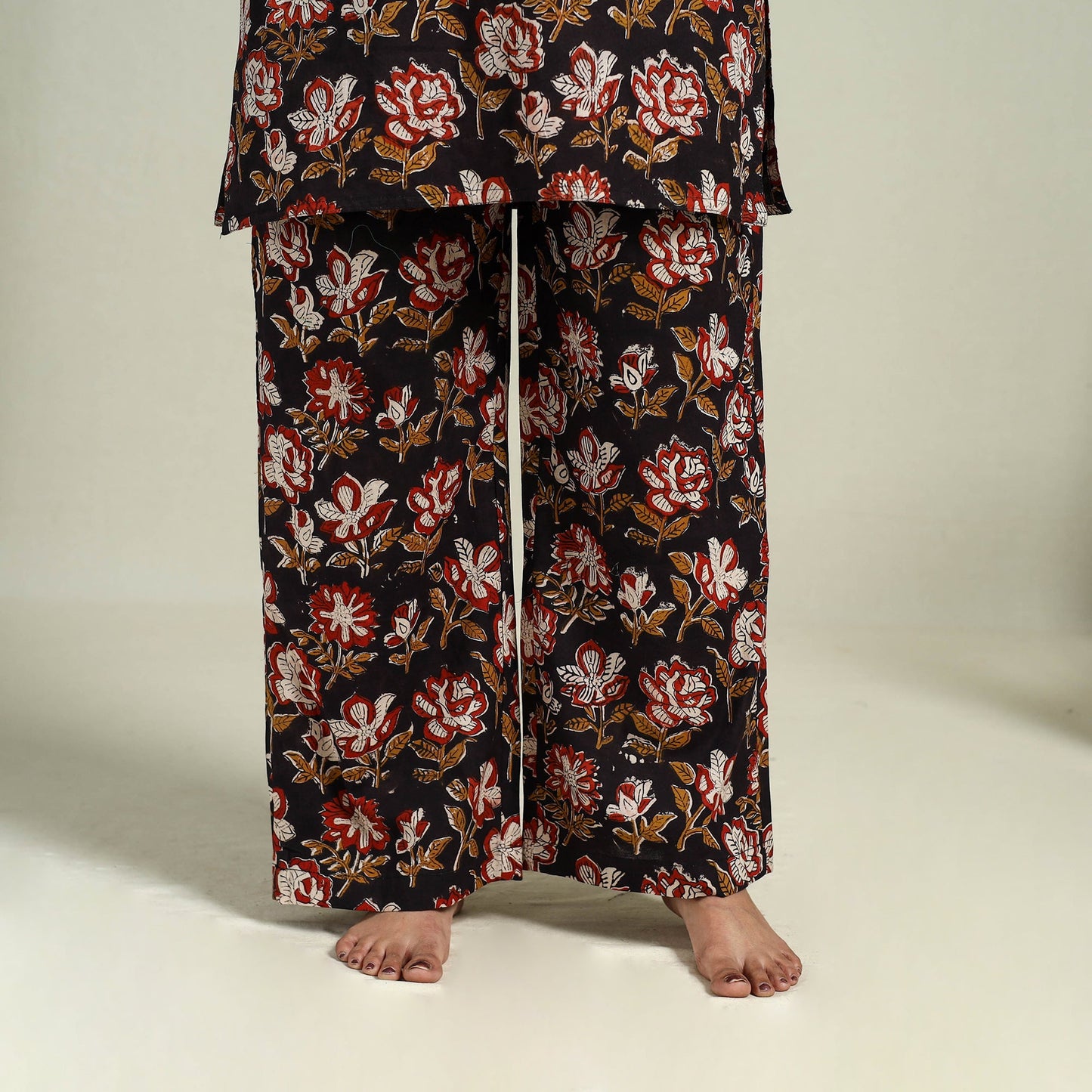 Buy Black Block Print Cotton Bagru Night Suit Set