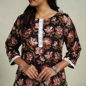 Buy Black Block Print Cotton Bagru Night Suit Set