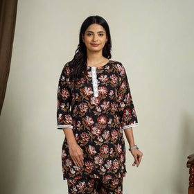 Buy Black Block Print Cotton Bagru Night Suit Set