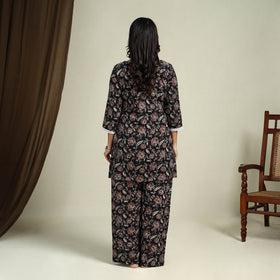 Black Block Print Cotton Bagru Night Suit Set