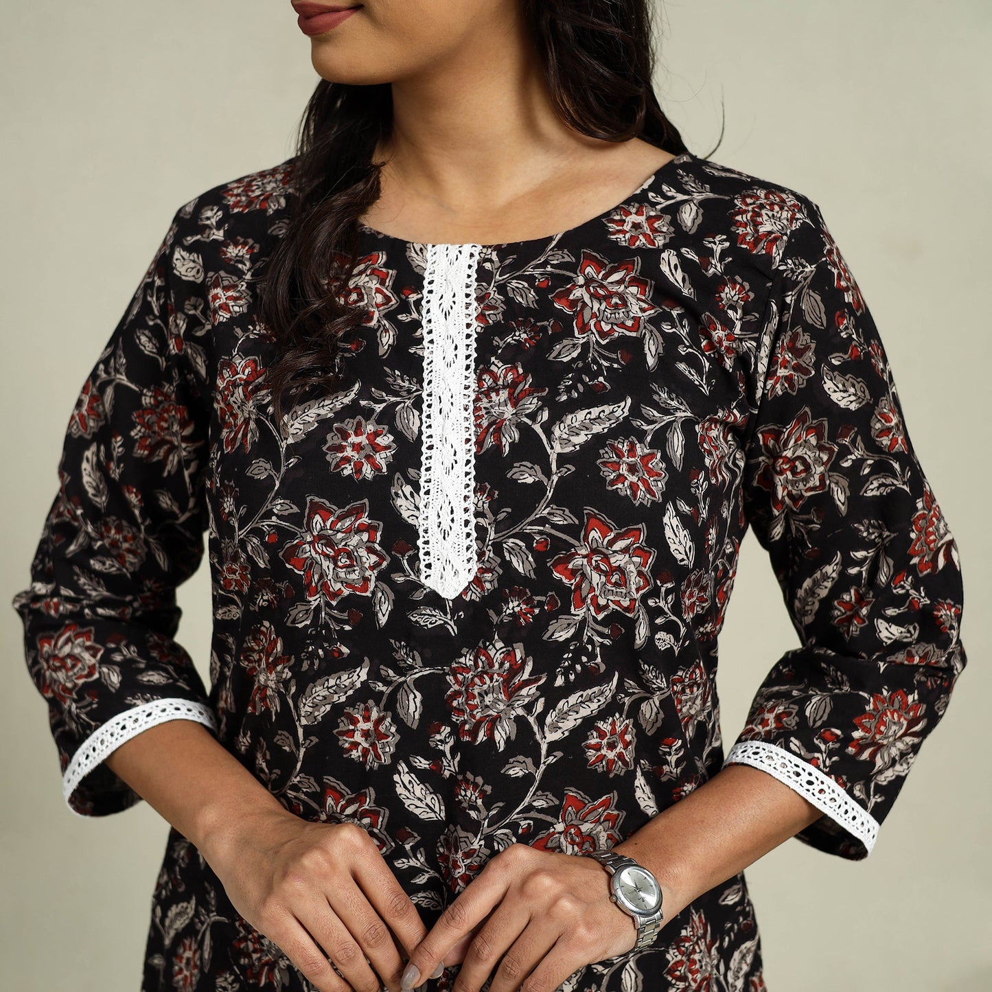  Black Block Print Cotton Bagru Night Suit Set