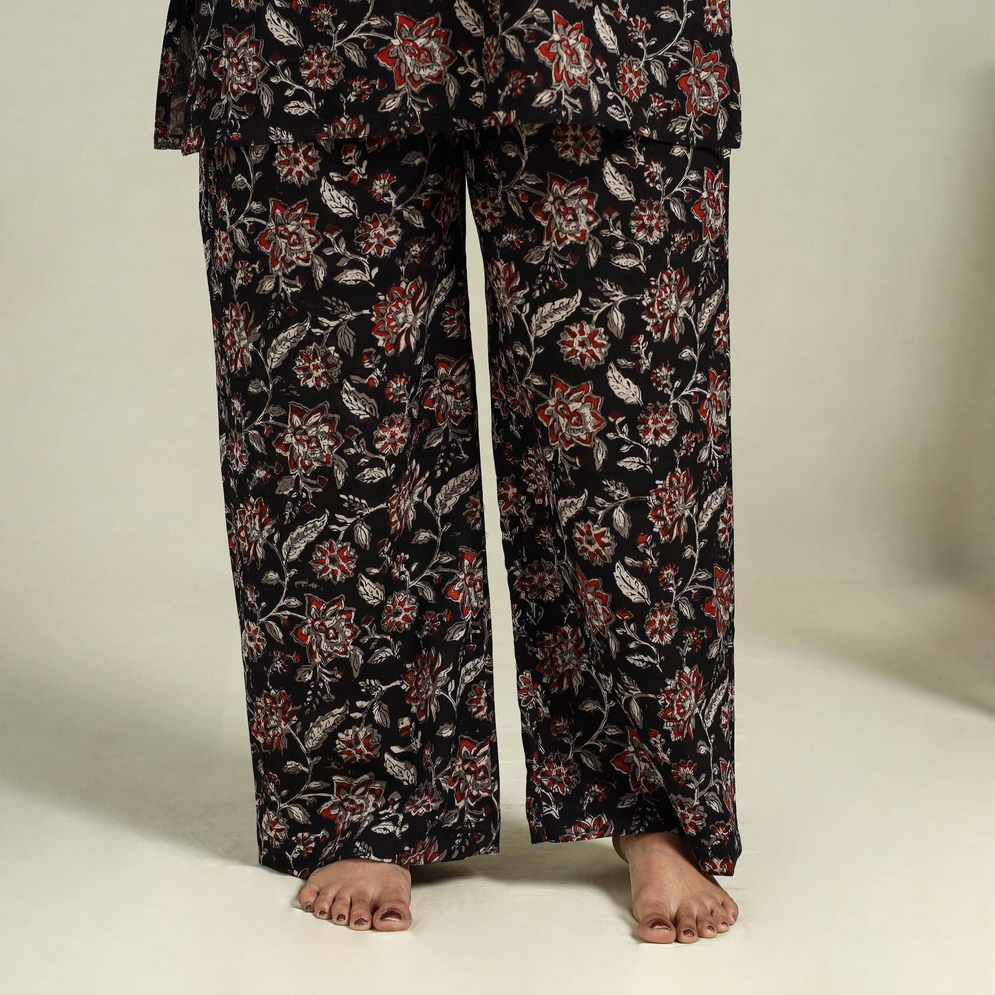  Black Block Print Cotton Bagru Night Suit Set