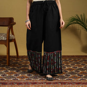 Black Cotton Bengal Kantha Hand Embroidery Palazzo