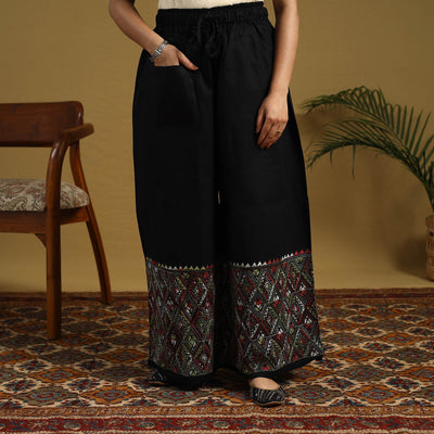 Black - cotton bengal kantha hand embroidery palazzo 92