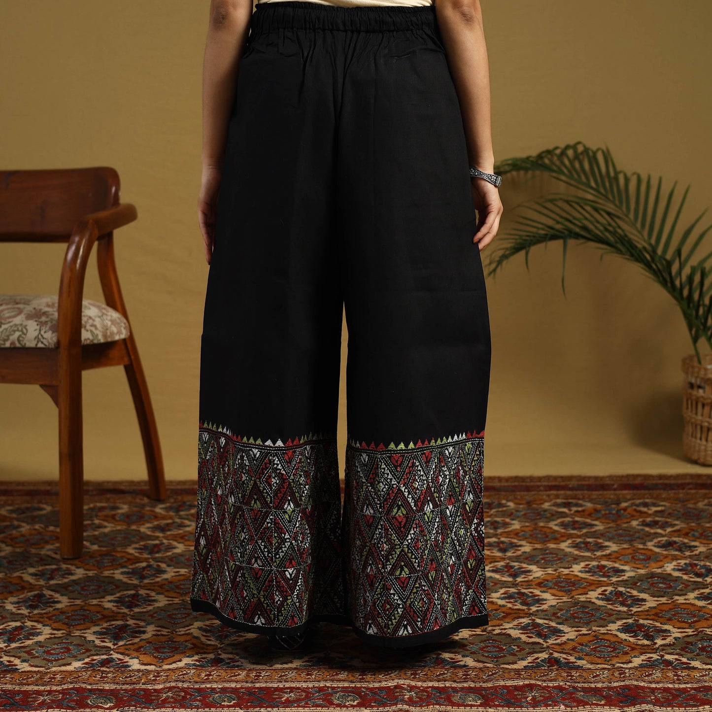 Black - cotton bengal kantha hand embroidery palazzo 92