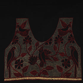 Black Cotton Bengal Kantha Stitch Blouse Piece 
