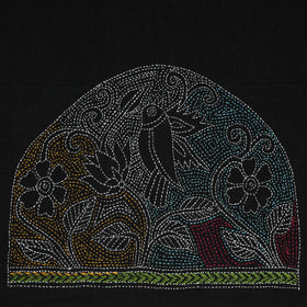 Black Cotton Bengal Kantha Stitch Blouse Piece 