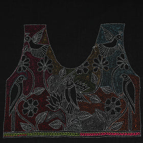 Black Cotton Bengal Kantha Stitch Blouse Piece 