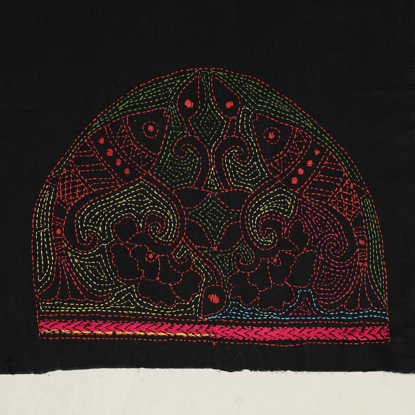 Black Cotton Bengal Kantha Stitch Blouse Piece 