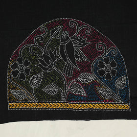 Black Cotton Bengal Kantha Stitch Blouse Piece 