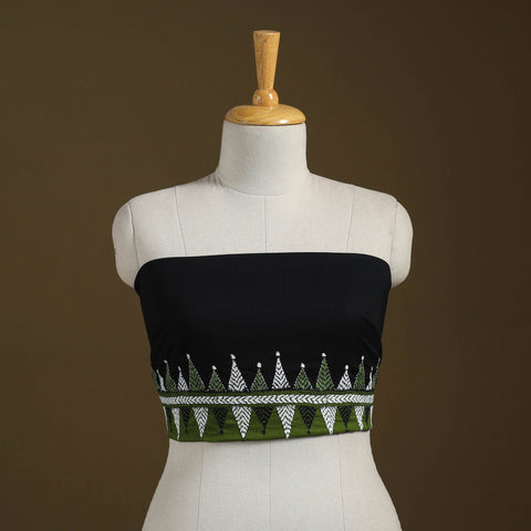 Black Cotton Bengal Kantha Stitch Blouse Piece 