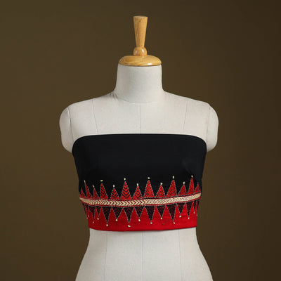 Black Cotton Bengal Kantha Stitch Blouse Piece 