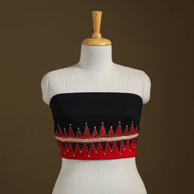 Black Cotton Bengal Kantha Stitch Blouse Piece 
