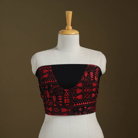 Black Cotton Bengal Kantha Stitch Blouse Piece 