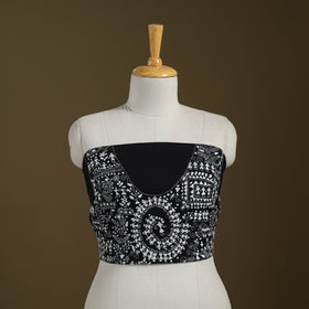 Black Cotton Bengal Kantha Stitch Blouse Piece 