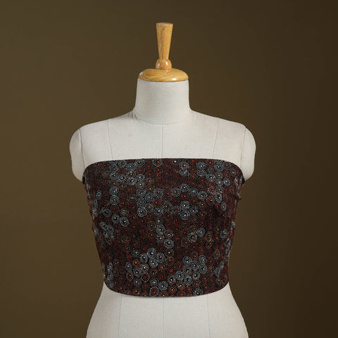 Black Cotton Bengal Kantha Stitch Blouse Piece 