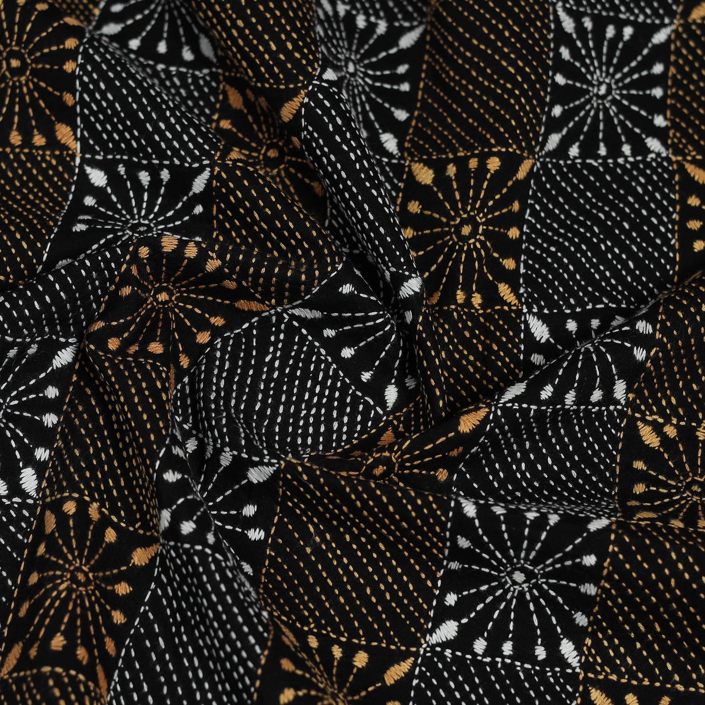 Black Cotton Bengal Kantha Stitch Blouse Piece 