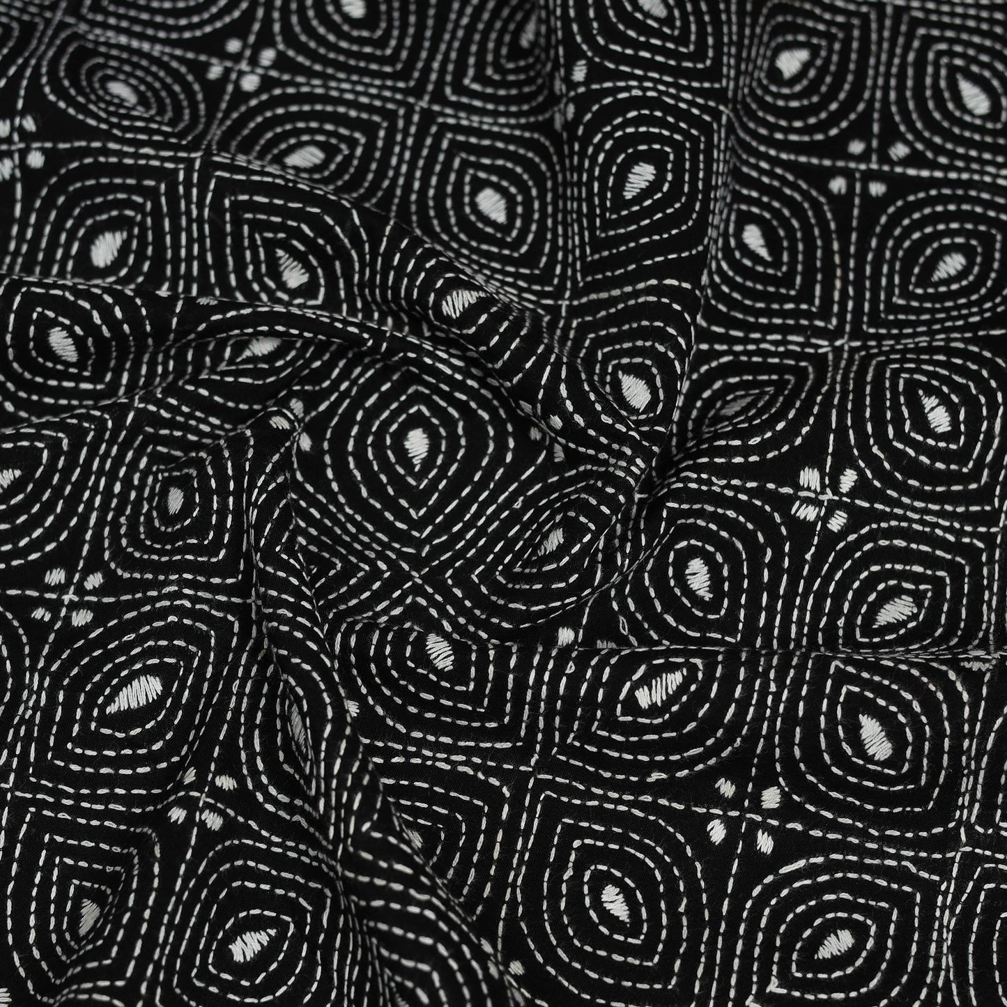 Black Cotton Bengal Kantha Stitch Blouse Piece 