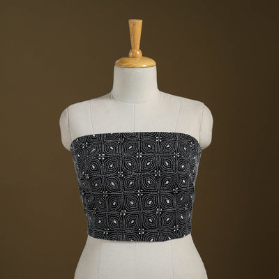 Black Cotton Bengal Kantha Stitch Blouse Piece 