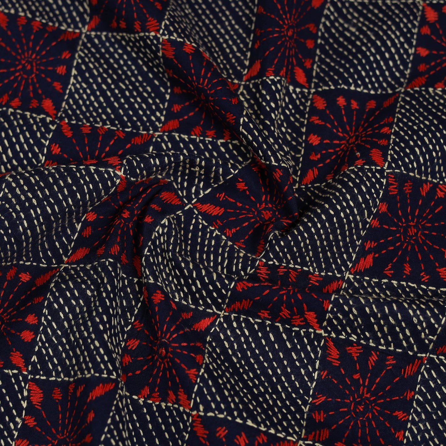 Black Cotton Bengal Kantha Stitch Blouse Piece 