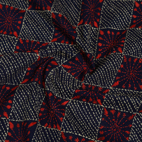 Black Cotton Bengal Kantha Stitch Blouse Piece 