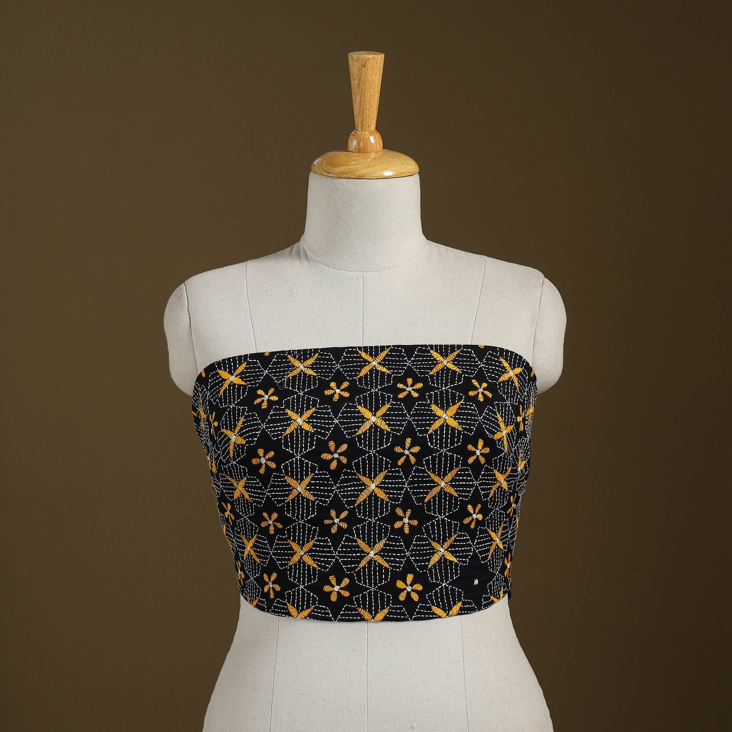 Black Cotton Bengal Kantha Stitch Blouse Piece 