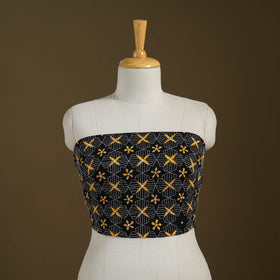 Black Cotton Bengal Kantha Stitch Blouse Piece 