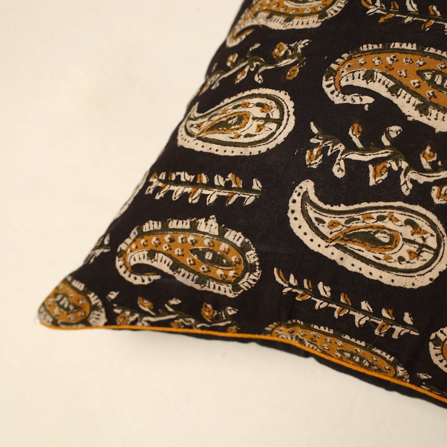  Black Cotton Block Printed Bagru Cushion Cover