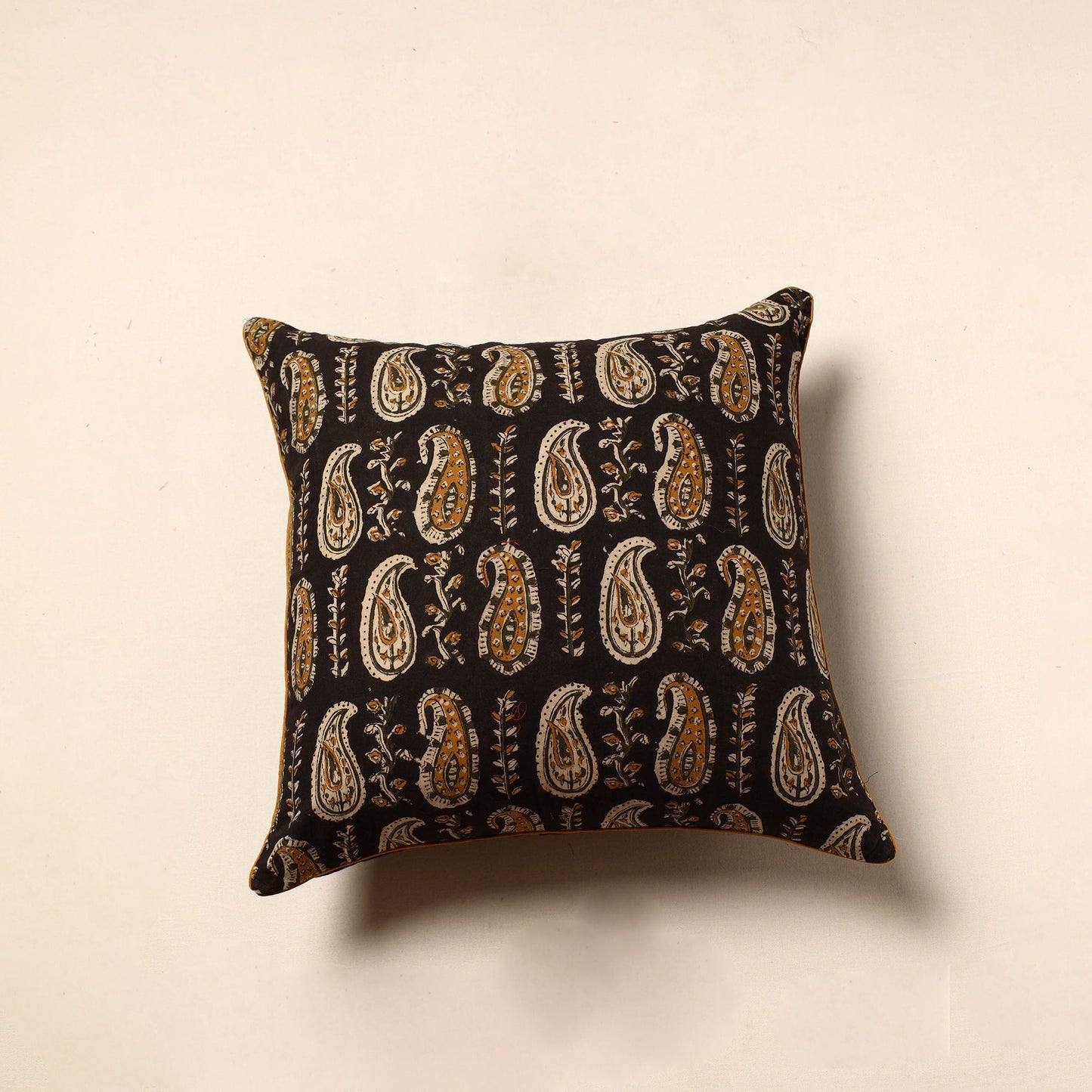  Black Cotton Block Printed Bagru Cushion Cover