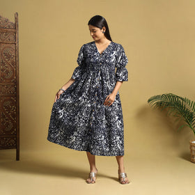 Black Cotton Button Down Hand Batik Print Dress