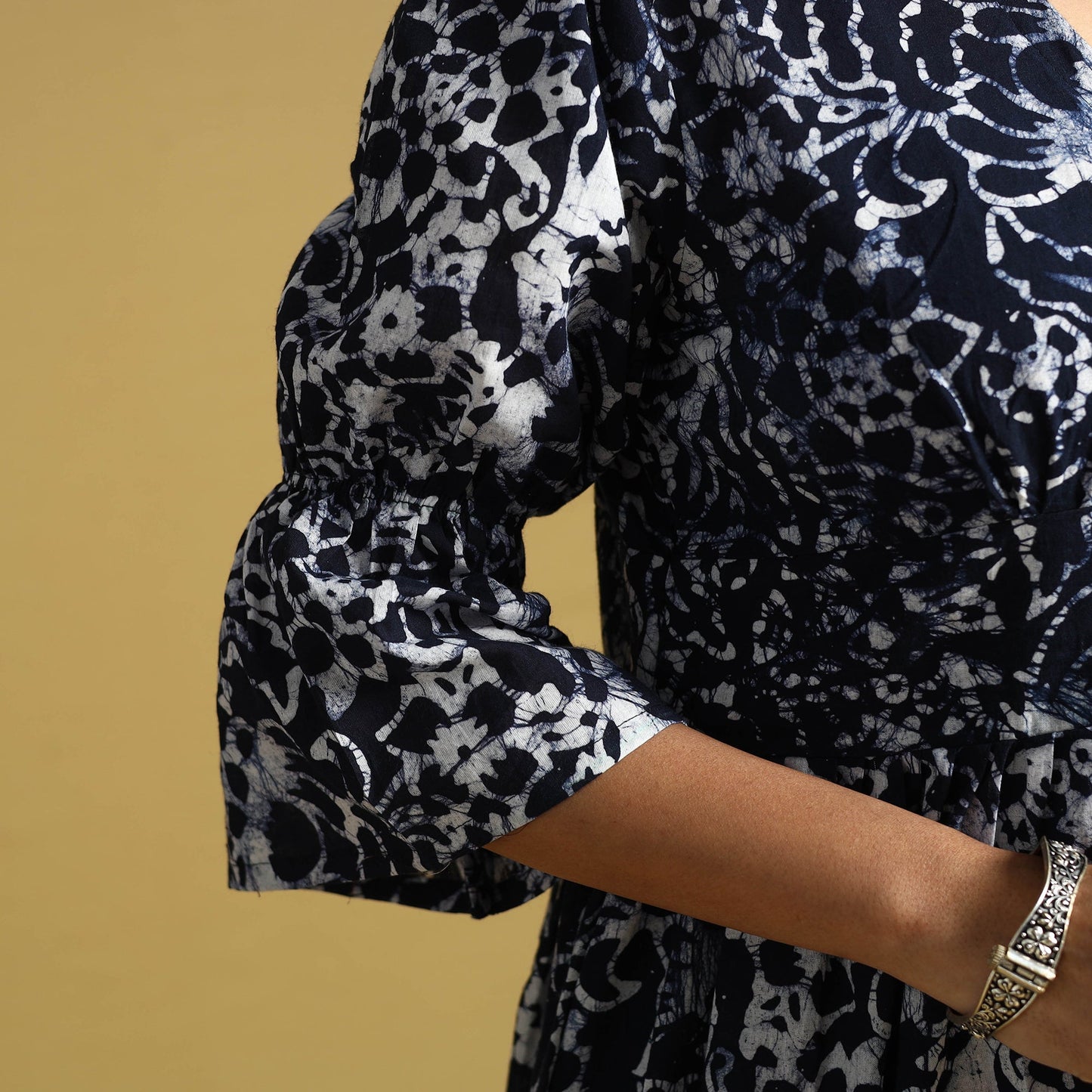 Black Cotton Button Down Hand Batik Print Dress