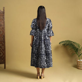 Black Cotton Button Down Hand Batik Print Dress