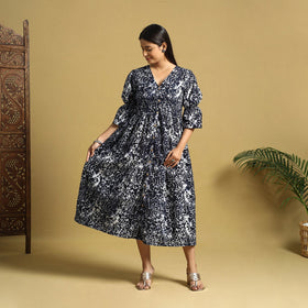 Black Cotton Button Down Hand Batik Print Dress