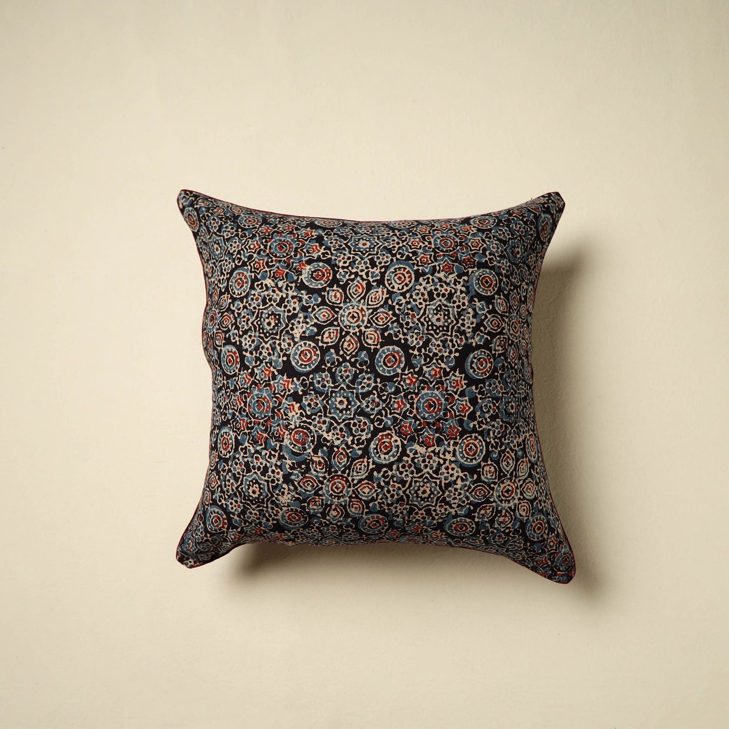Black Ajrakh Block Print Cotton Cushion Cover