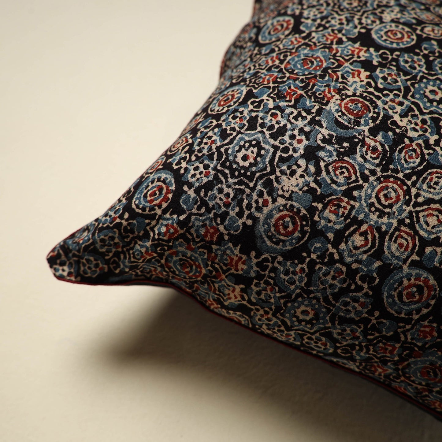 Black Ajrakh Block Print Cotton Cushion Cover