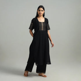  Black Cotton Dharwad Kurta Set with Palazzo & Dupatta