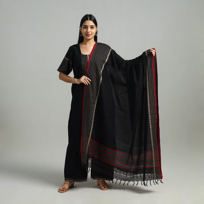  Black Cotton Dharwad Kurta Set with Palazzo & Dupatta