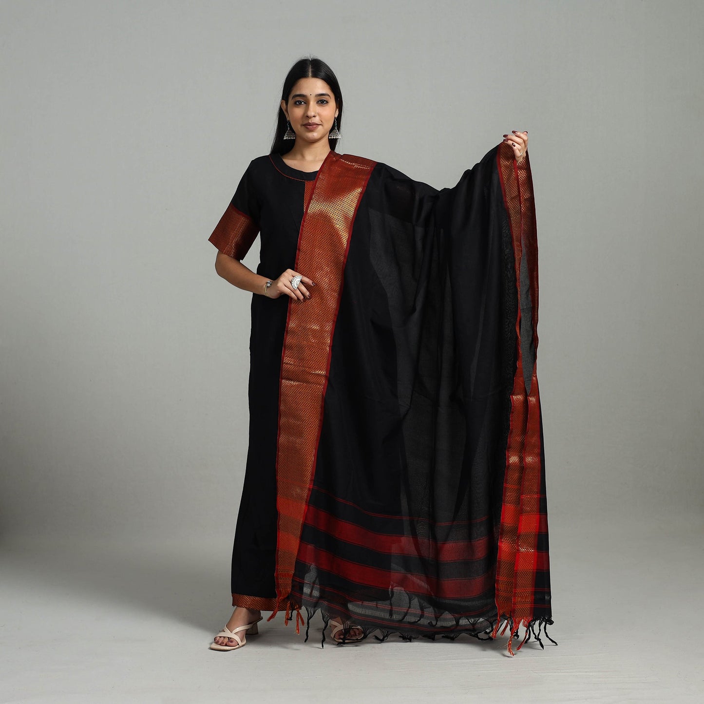 Buy Cotton Black Dharwad Kurta Set with Palazzo & Dupatta