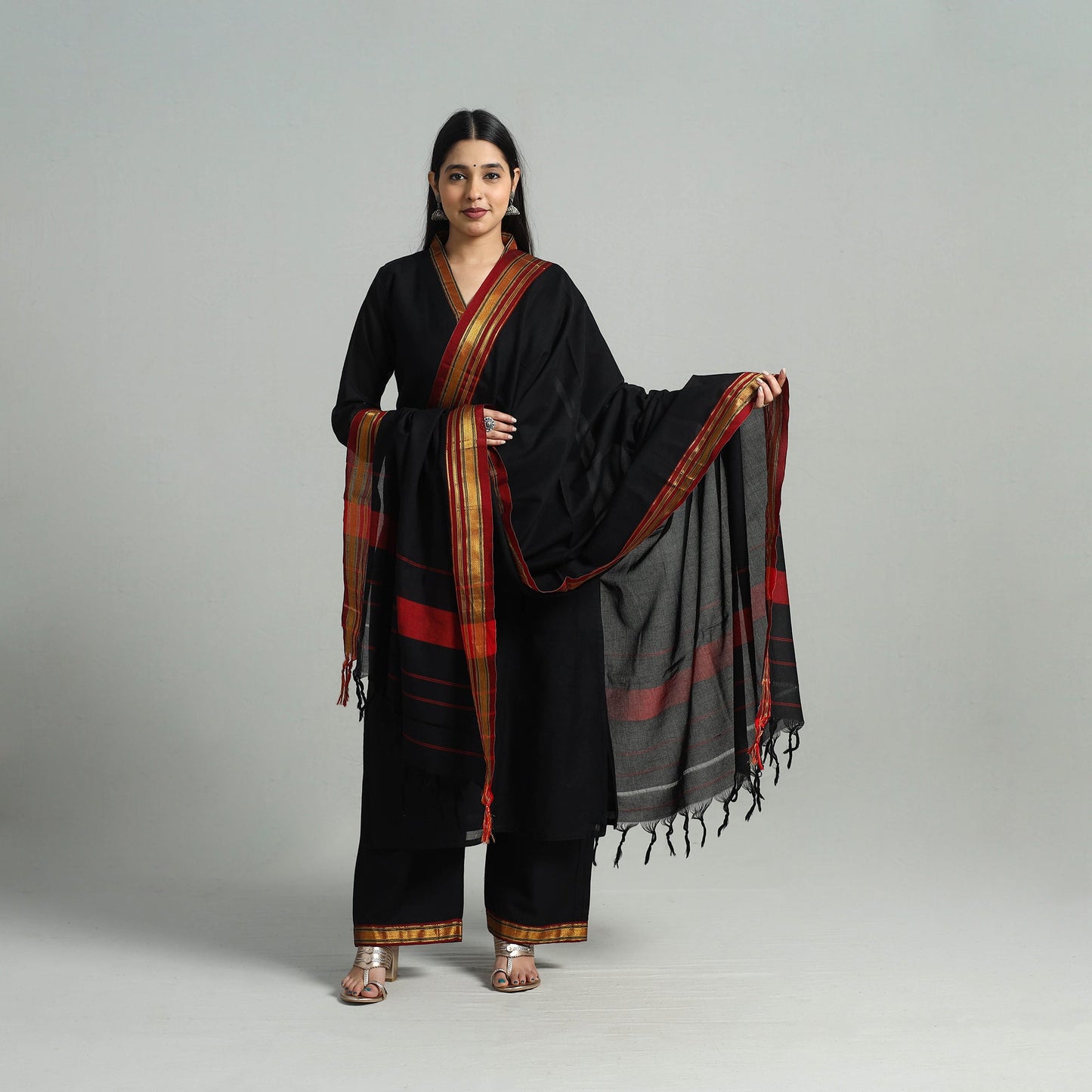 Buy Cotton Black Dharwad Kurta Set with Palazzo & Dupatta