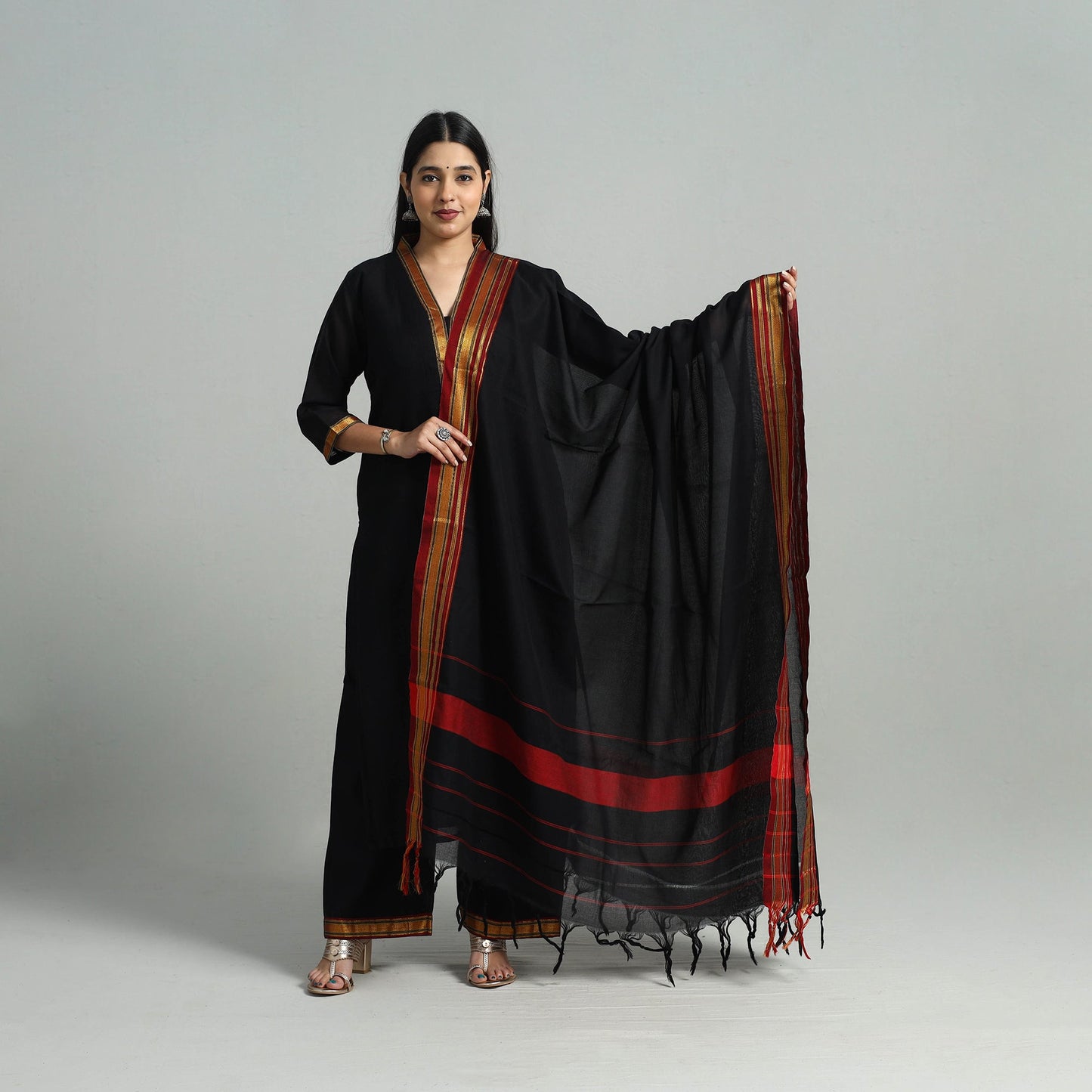 Buy Cotton Black Dharwad Kurta Set with Palazzo & Dupatta