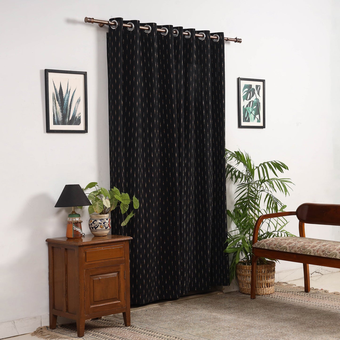 Black - cotton door pochampally ikat curtain (7 x 3 feet)