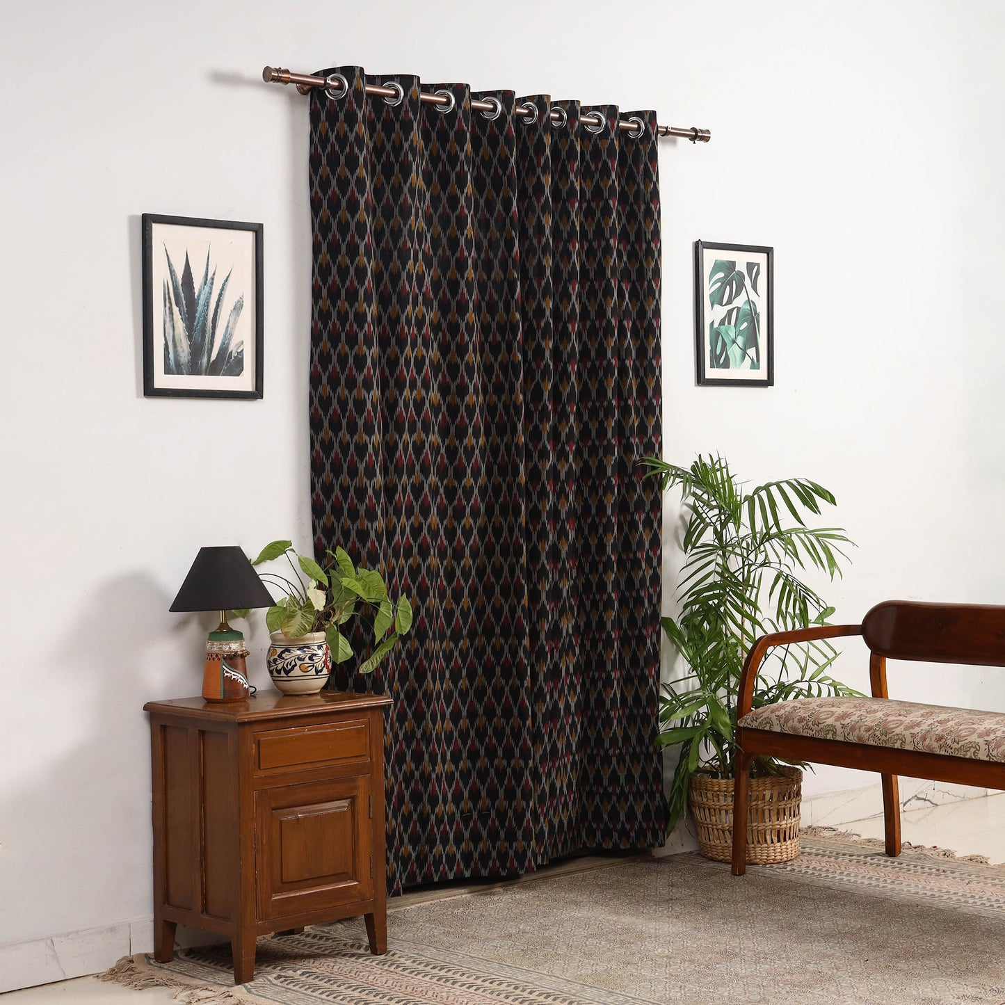 Black - cotton door pochampally ikat curtain (7 x 3 feet)