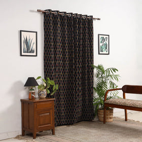 Black - cotton door pochampally ikat curtain (7 x 3 feet)